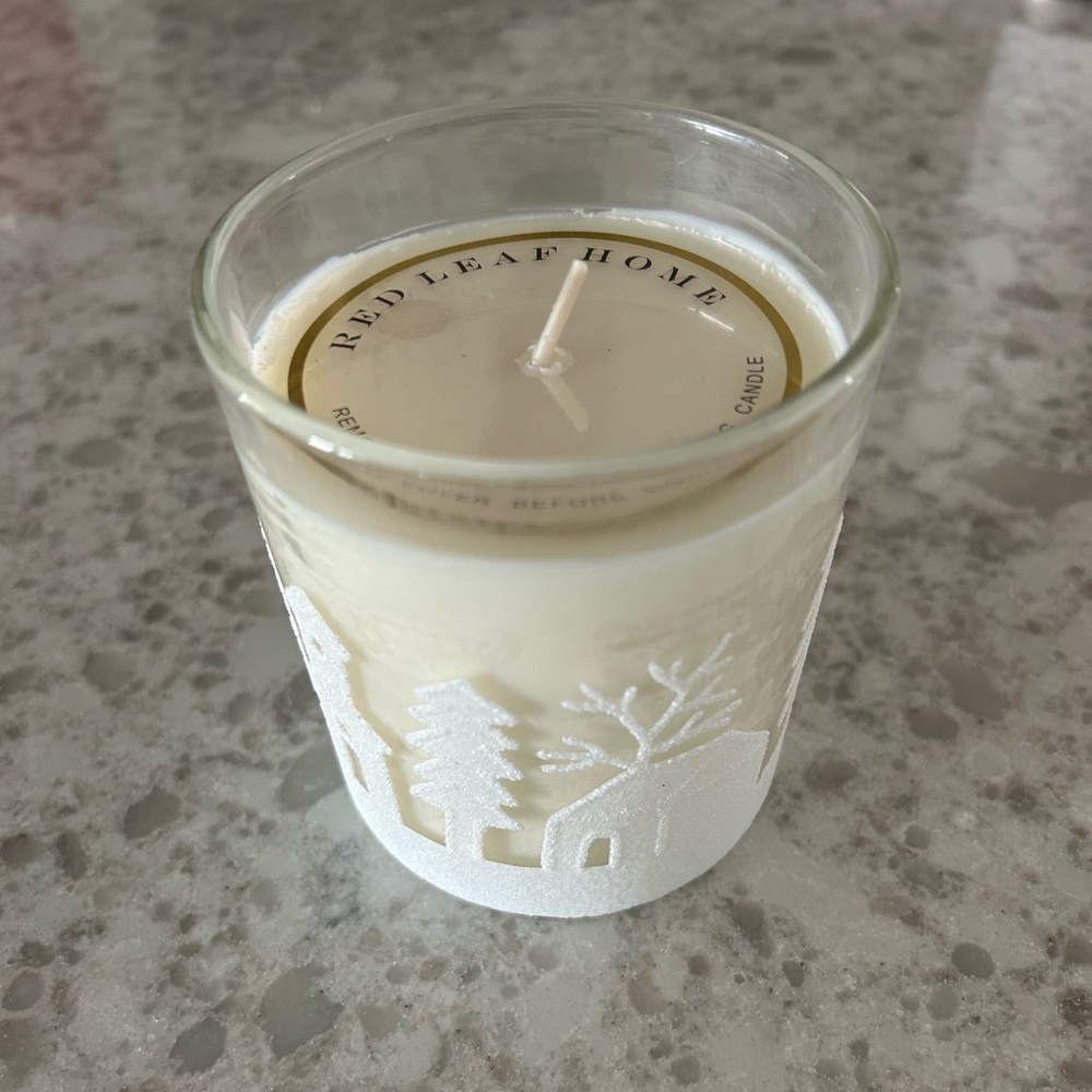 “New” Red Leaf Home Winter White Glass Candle 11 oz